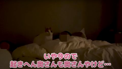 寝てるママさんの横にいる師匠