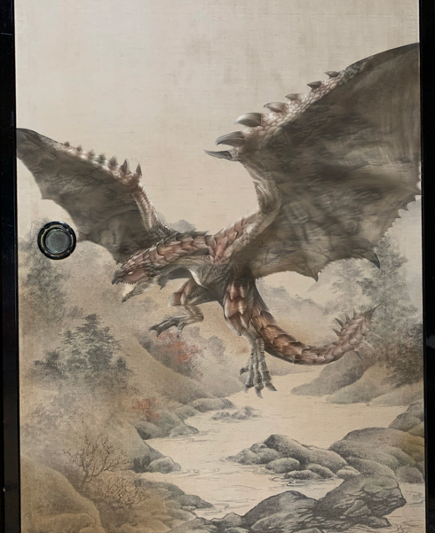 ふすまに描かれた「モンハン」の「リオレウス」