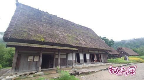 住居棟の周囲に蔵や神社などの小さな合掌造りも配置。街並みを再現