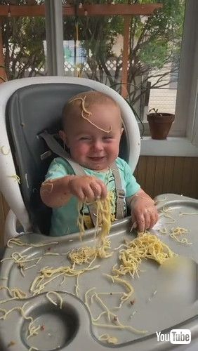 「Toddler Makes Mess With Noodles - 1343604」