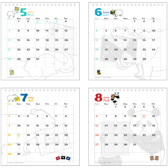 2023 年 1月始まり 図案スケッチカレンダー