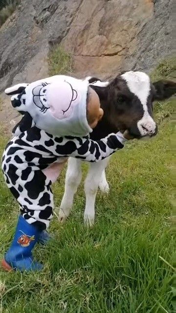 子牛に歌う女の子