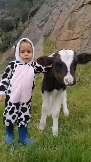 子牛に歌う女の子