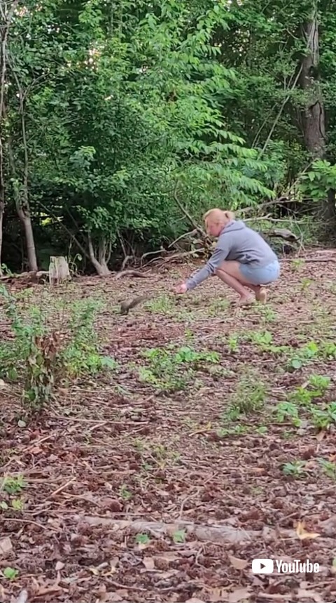 妻の腕にやってくるリス