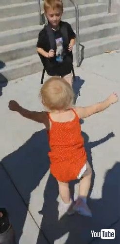 「Baby Sister is Overjoyed When She See's Brother After School || ViralHog」