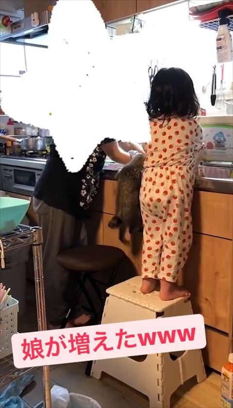 娘と母の間で登ろうとする
