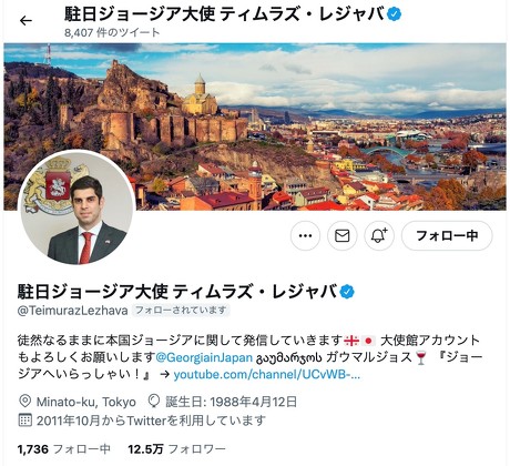 ティムラズ・レジャバ駐日ジョージア大使、Twitter上に存在する自身の偽アカウントを非難