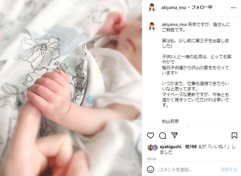 秋山莉奈の子ども