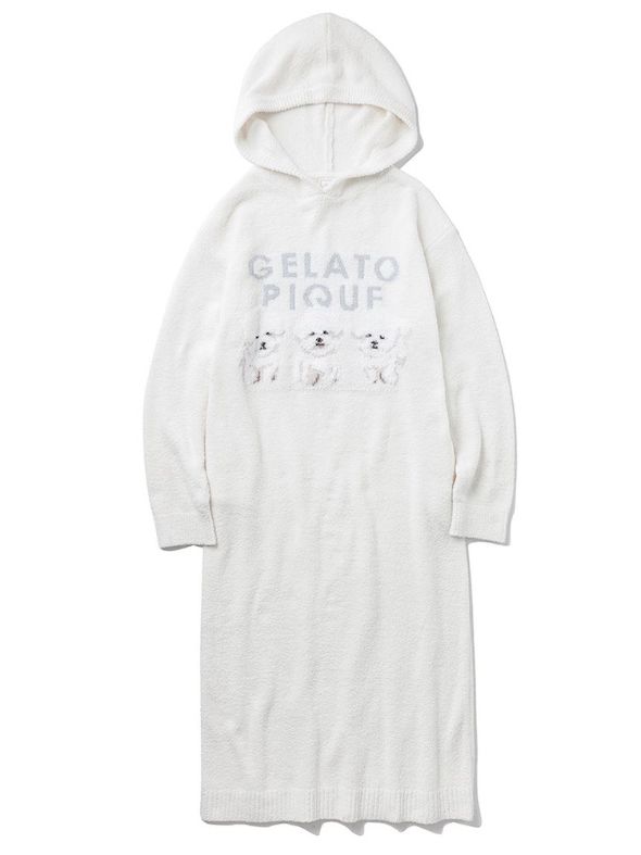  モチーフジャガードフード付きロングワンピース