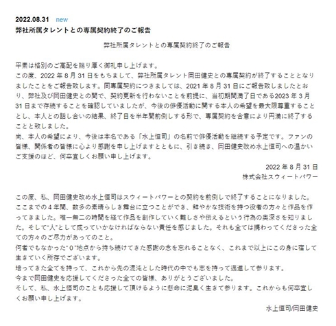 岡田健史の契約終了