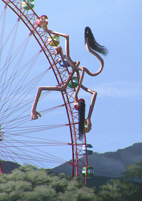 むき出した頭蓋骨から火の粉をこぼし宙に浮かぶ人の駅中の写真……？　リアルすぎる怪異のイラストに脳がバグりそう