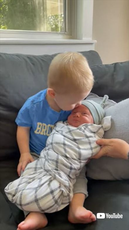 初めて弟を抱っこする男の子