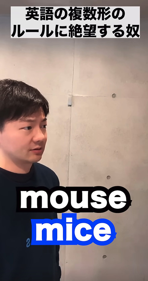 「mouseの複数はmice」→「footはfice？」「いいえ、feetです」　複数形の紹介動画に英語わからんと絶望しそう