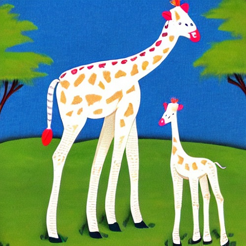 AIが生成した白いキリンの親子