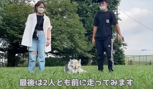 前に走るパパとママ