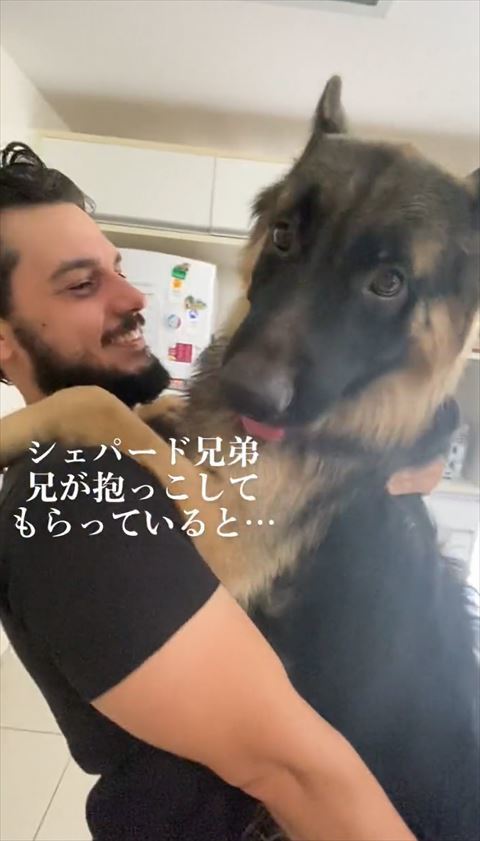 抱っこされてる兄