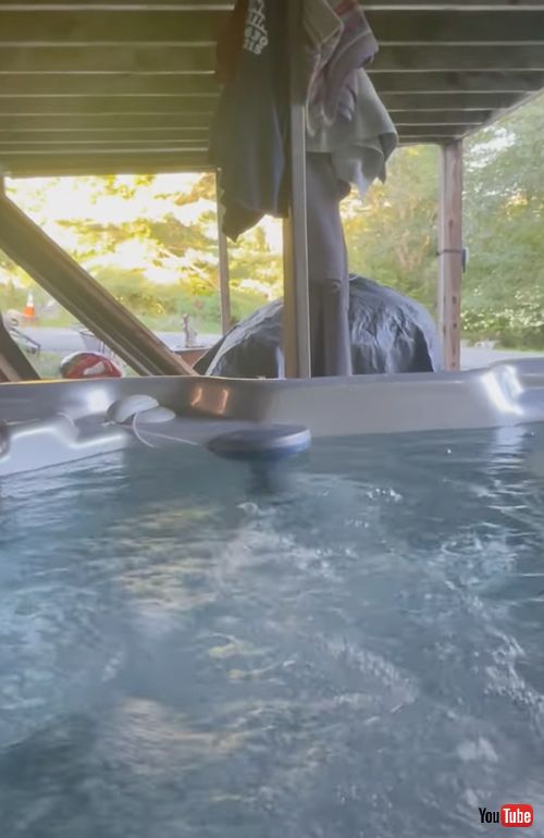 お風呂をのぞき見するカエル