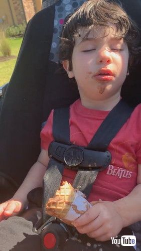 「Little Boy Falls Asleep While Having Ice Cream - 1366873」