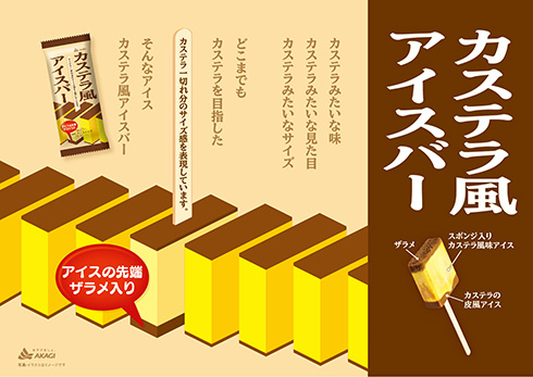 一切れのカステラを表現したアイスが赤城乳業から登場　アイスの先端にザラメが入ったこだわりの味わい