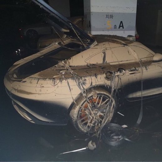 台風 ヒンナムノー 韓国 水没 洪水 高級車 ランボルギーニ ポルシェ