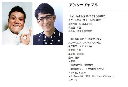 お笑いコンビ「アンタッチャブル」柴田英嗣と山崎弘也