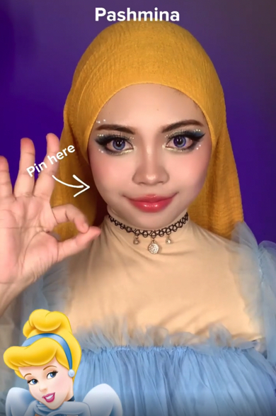 ヒジャブで作るディズニープリンセスのヘアスタイル