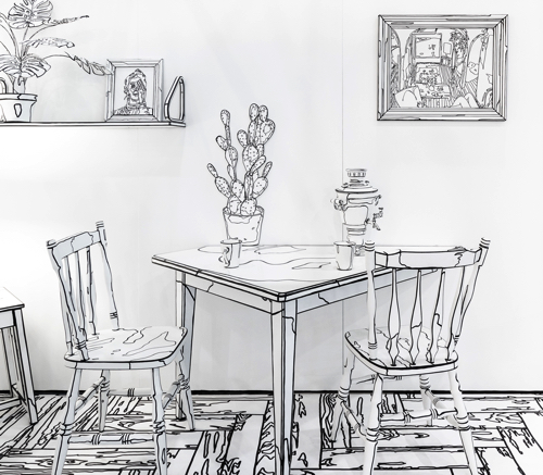 平面に描かれたような立体アート