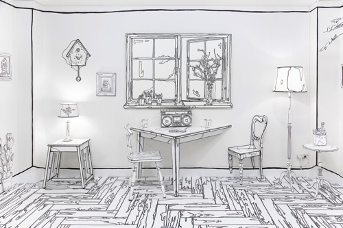 平面に描かれたような立体アート