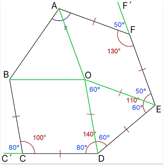 五等辺六角形 数学 パズル 角度を求める問題 小学生・中学生にも解ける