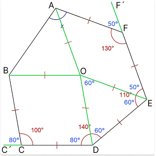 五等辺六角形 数学 パズル 角度を求める問題 小学生・中学生にも解ける