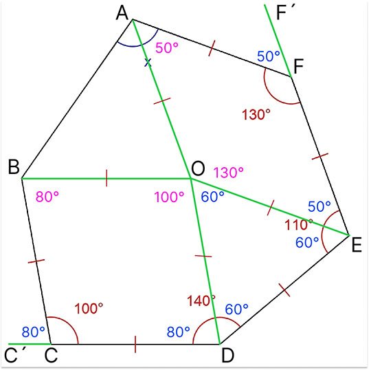 五等辺六角形 数学 パズル 角度を求める問題 小学生・中学生にも解ける