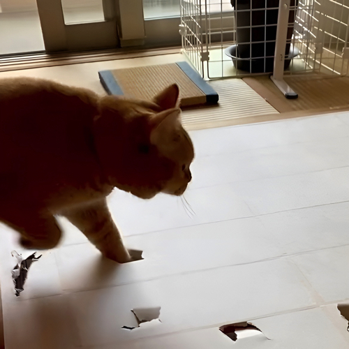穴を開ける猫