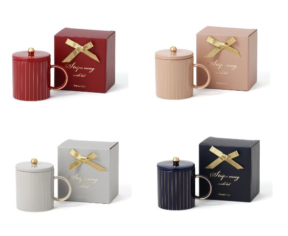 ストライプ フタ付きマグ