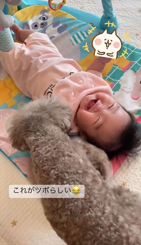 目をつぶって笑う赤ちゃん