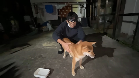 ワンコをなでる投稿主さん