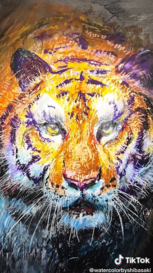 100均の墨汁とクレヨンでおじいちゃんがお絵かき　描かれたトラの完成度が「笑っちゃう」と話題に