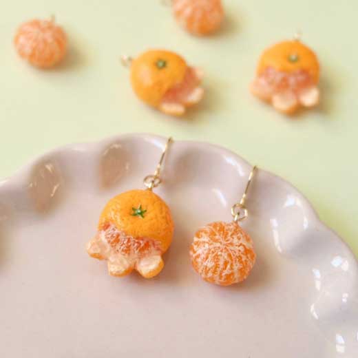 むきかけ みかん アクセサリー ピアス イヤリング ミニチュア ハンドメイド