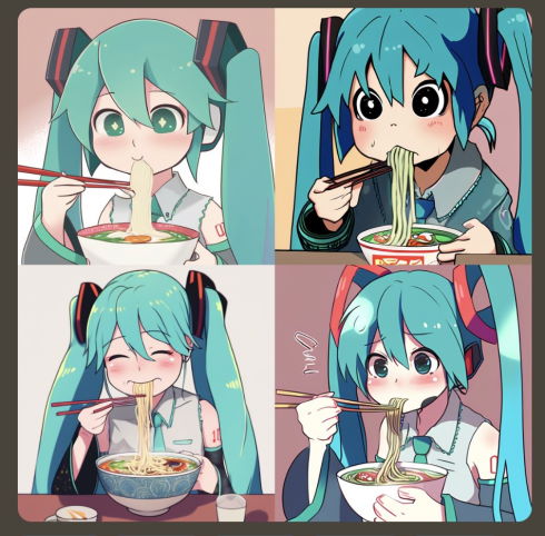 ラーメンを食べるイラストのAI