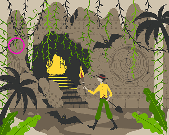 この中に「へび」が隠れています　かまれる前に見つけ出せる？　ファンタジーな隠し絵クイズに挑戦しよう【洞窟探索をする冒険者篇】