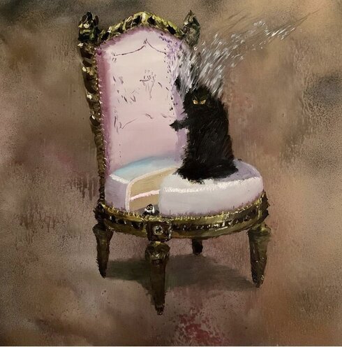 絵画。原画【椅子でぼんやりしている橘猫】 - 麦のアードなど