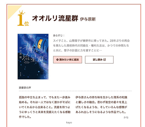 読書メーター利用者のデータをまとめた「読書メーター OF THE YEAR 2022」を発表　『爆弾』『残月記』など幅広いジャンルがランクイン