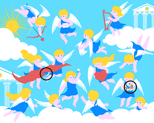 この中に「青い鳥」が隠れています　見つかると幸せに……？　ファンタジーな隠し絵クイズに挑戦しよう【キューピッドのいる雲の王国篇】