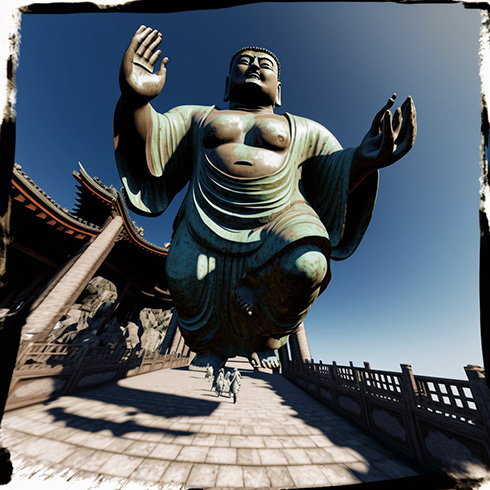 大仏が全力ダッシュするAIイラストの躍動感がすごいと笑いの渦が発生　「めちゃ強そう」「すさまじい臨場感」と話題