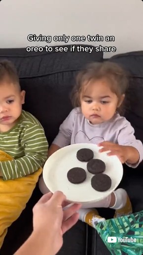 オレオを受け取る双子