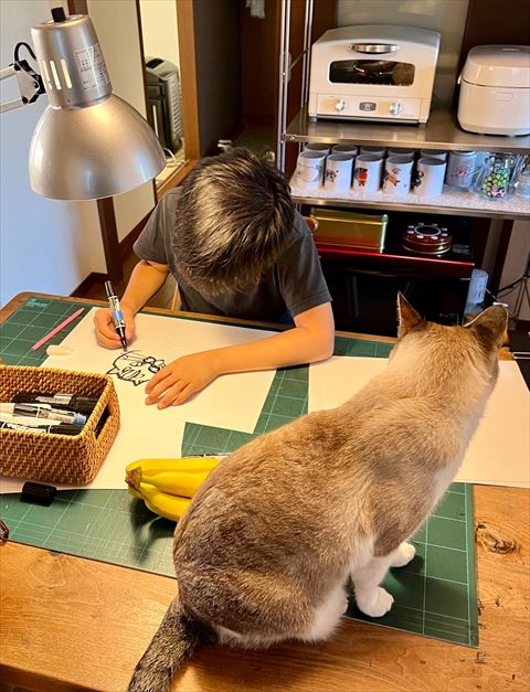 息子さん切り絵制作