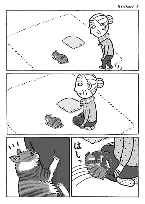 猫に近づくおばあさん