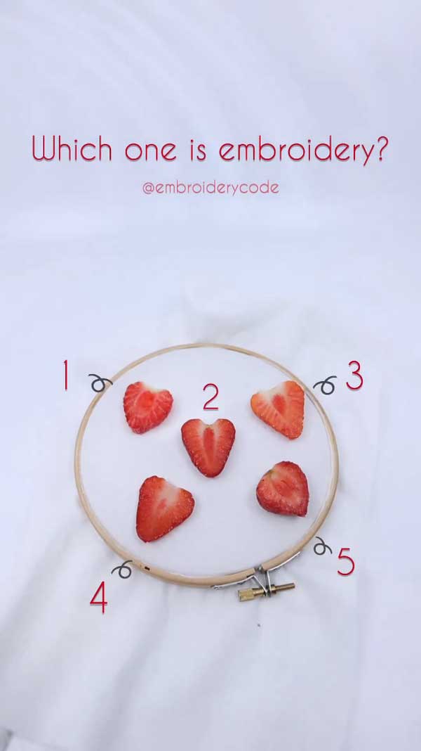 このうちの1つが刺しゅうなの!?　本物と区別がつかないリアルな「いちごの刺しゅう」がすごいクオリティー