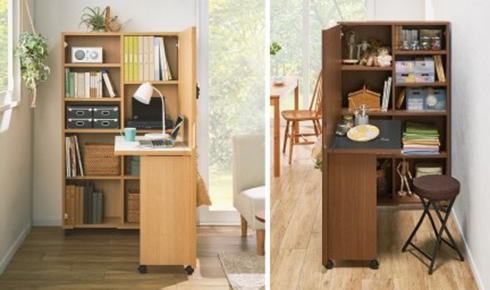 開くとワークスペースができる棚が登場　「移動式マイルーム」が在宅ワークに便利そう