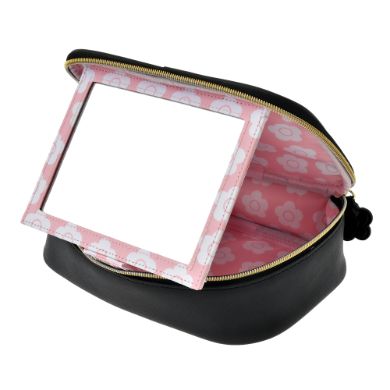 内側はピンク×白色のデイジーモチーフ柄で天面にミラー付き