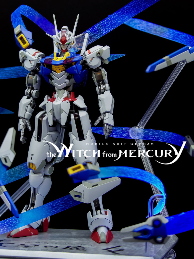 「ガンダム 水星の魔女」エアリアルのプラモを“ひゅんひゅん”まで再現　手作りエフェクトでビットステイヴが舞う……！